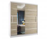 Šatní skříň se zrcadlem MARLOW 133x218 cm BÍLÁ/DUB SONOMA